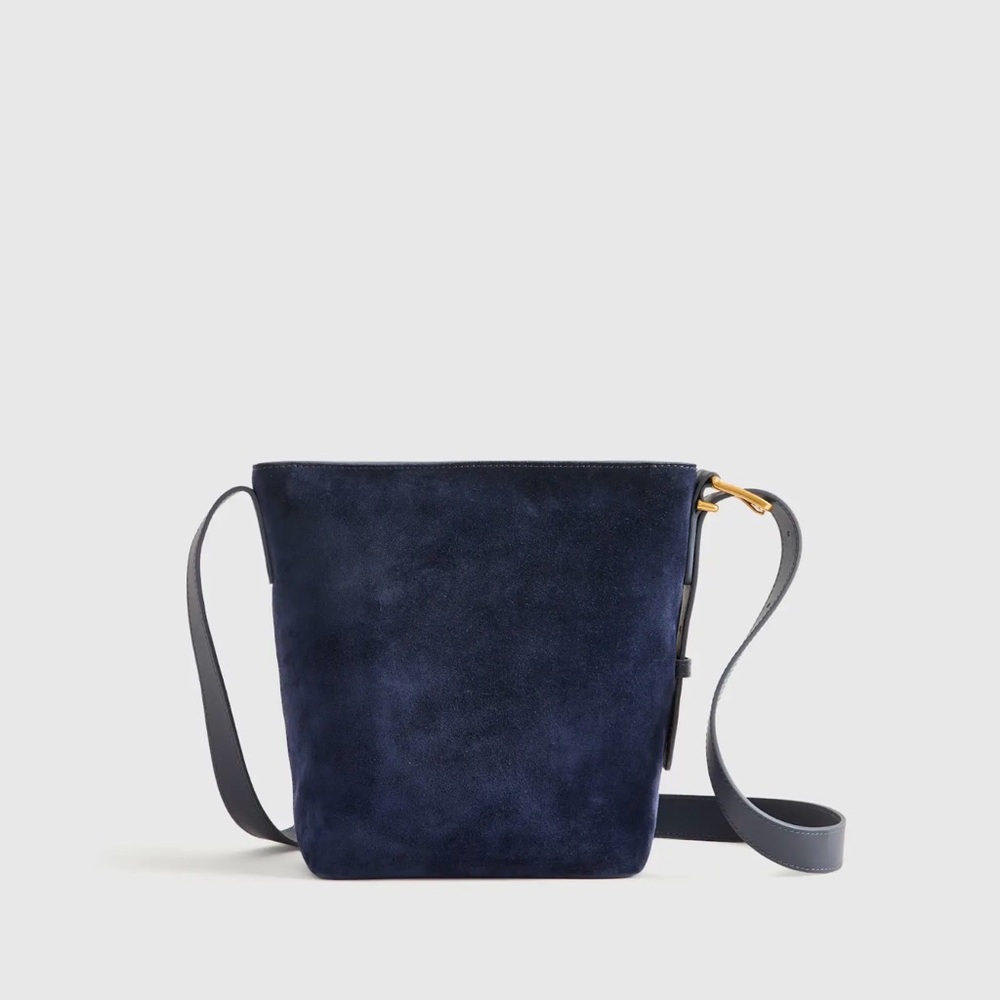 Quince Italian Suede Bucket Crossbody Bag in Navy - Picture 2 of 8
